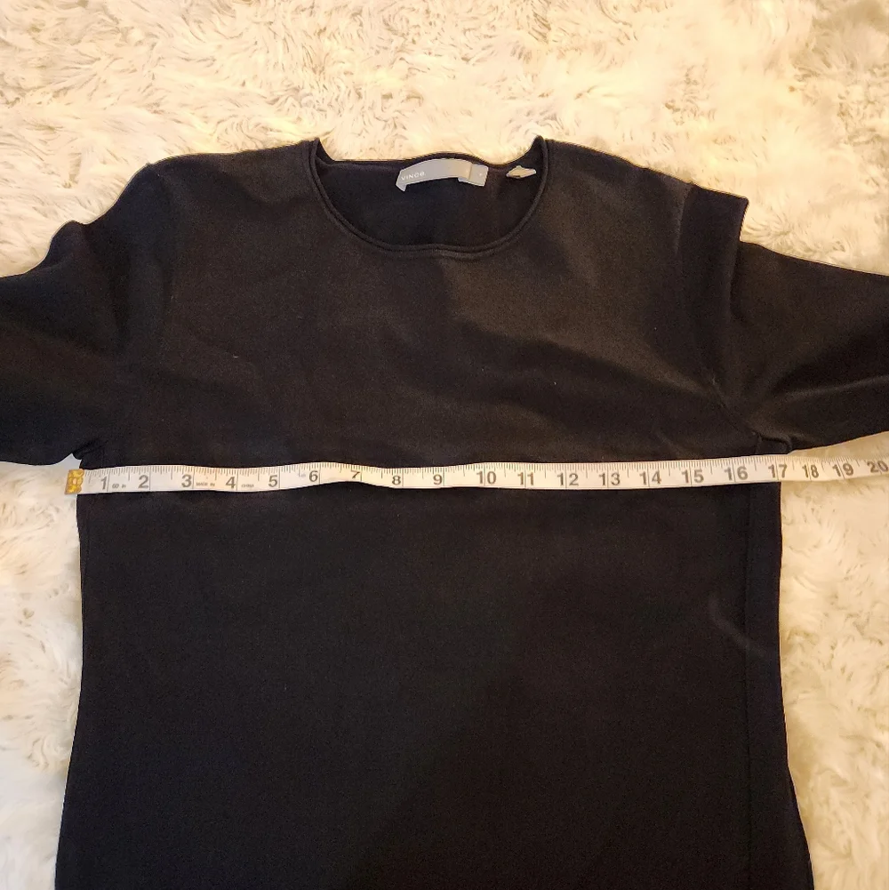 Vince Solid Black Long Sleeve Fitted Stretchy  Side Detail Dress Size Medium